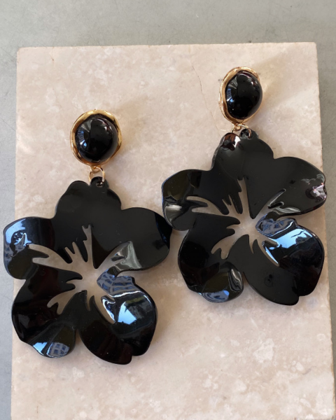 Marka Akrilik Çiçek Küpe- Siyah