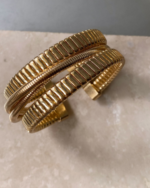 Altın Kaplama Dörtlü Görünümlü Kelepçe Bileklik-Gold