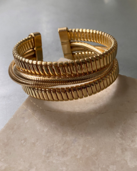 Altın Kaplama Dörtlü Görünümlü Kelepçe Bileklik-Gold