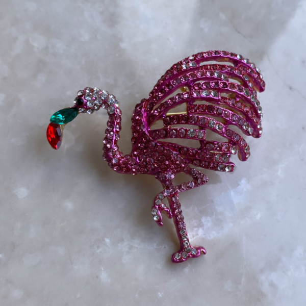 Pembe Taşlı Flamingo Broş