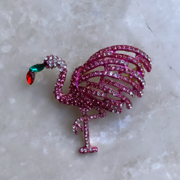 Pembe Taşlı Flamingo Broş