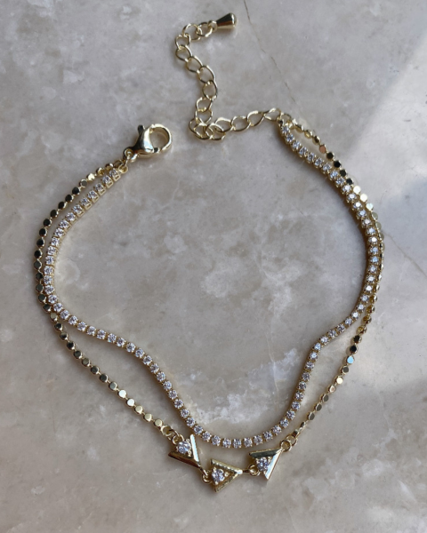 Özel Seri İnce Su Yolu Üçgen Detaylı İkili Bileklik