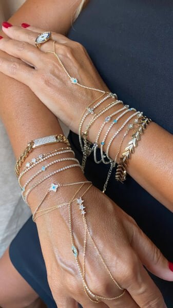 Özel Seri Minimal Taşlı Yonca Detaylı İkili Bileklik