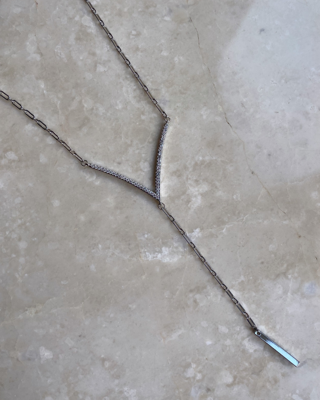 Özel Seri Taşlı Y Dekolte Kolye-Silver