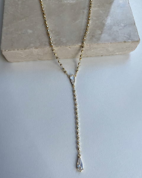 Özel Seri Damla Taşlı Topçuk Zincir Y Dekolte Kolye