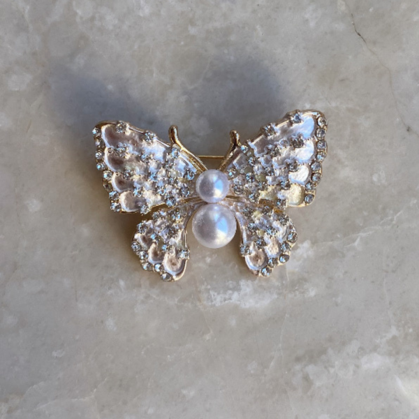 İncili Kelebek Broş