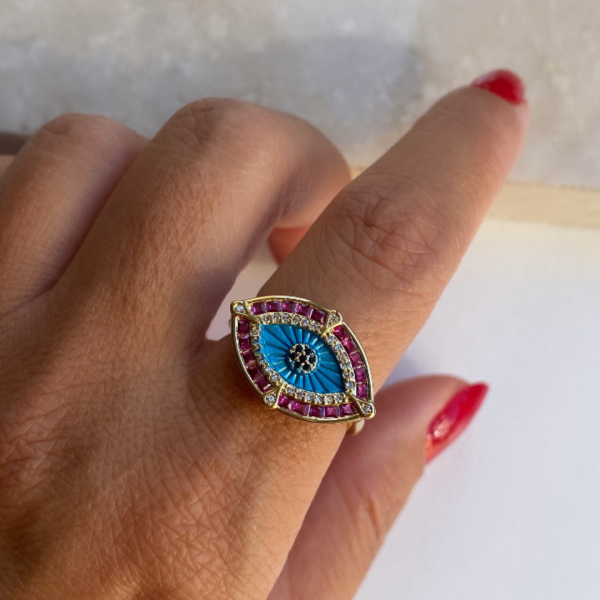 Altın Kaplama Pembe Taş Detaylı Ayarlanabilir Yüzük