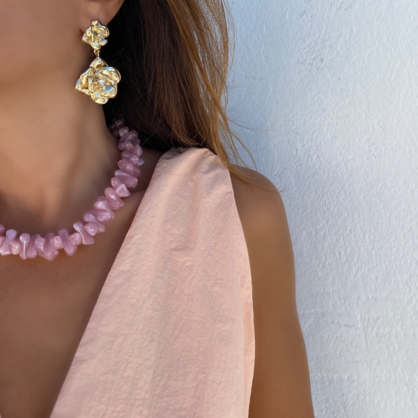 Gold Taşlı Çiçek Küpe