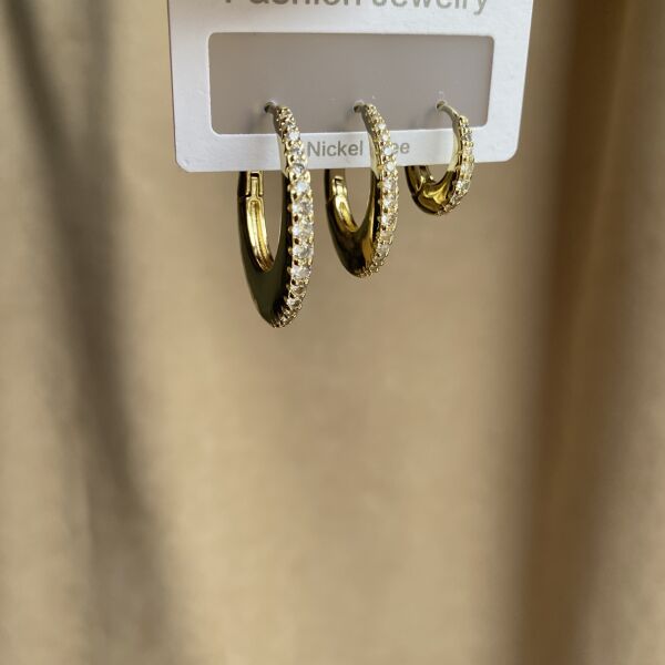 Üçlü Taşlı Oval Set Küpe
