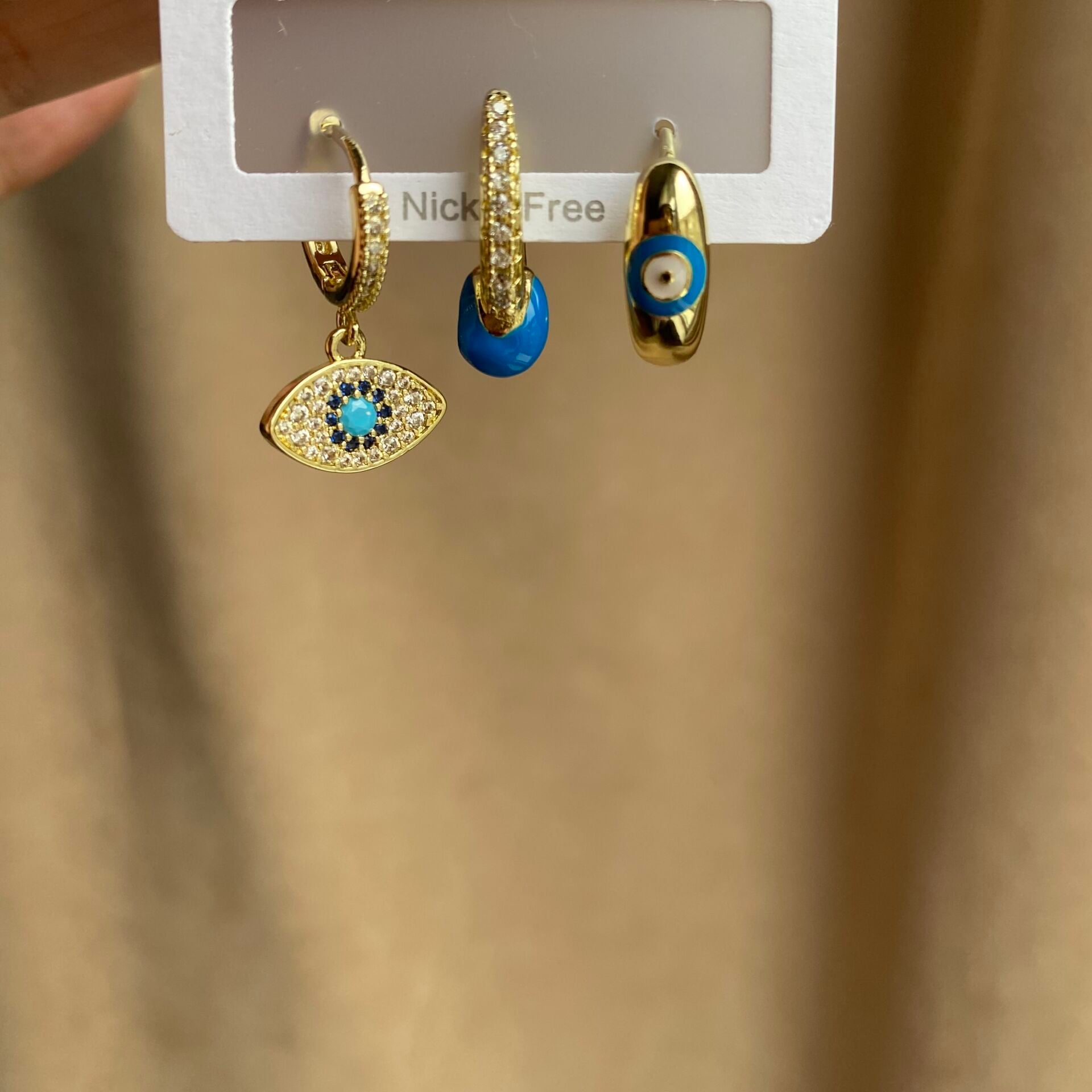 Üçlü Mavi Nazar Set Küpe