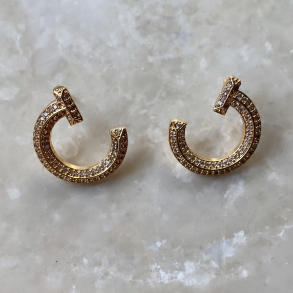 Gümüş Kaplama Marka Model Zirkon Taşlı Küpe-Gold