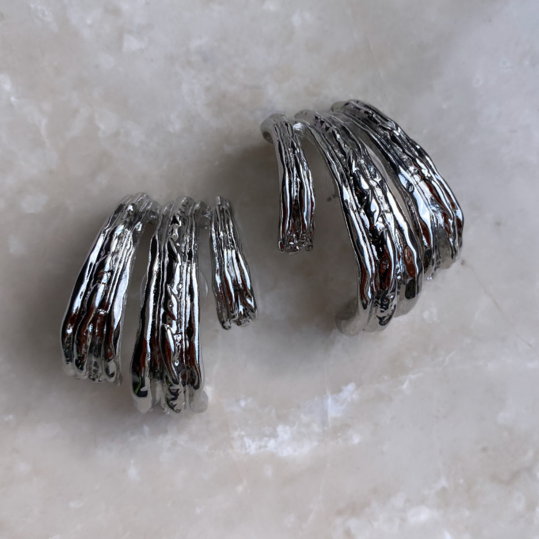 Marka Üçlü Görünümlü Küpe- Silver