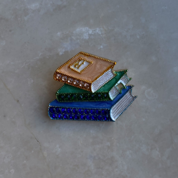 Mavi Yeşil Taşlı Kitap Broş