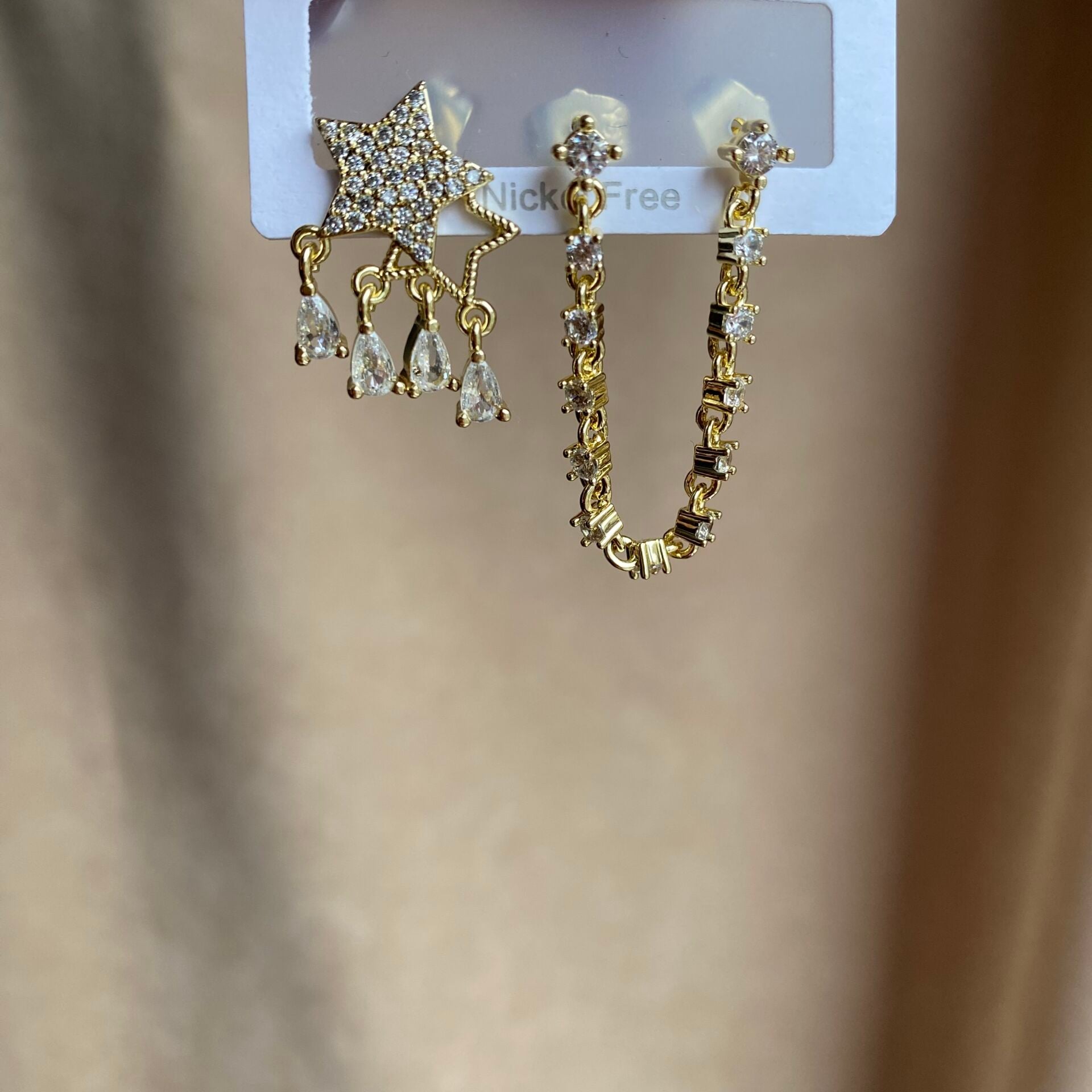 Üçlü Yıldız Taşlı Set Küpe