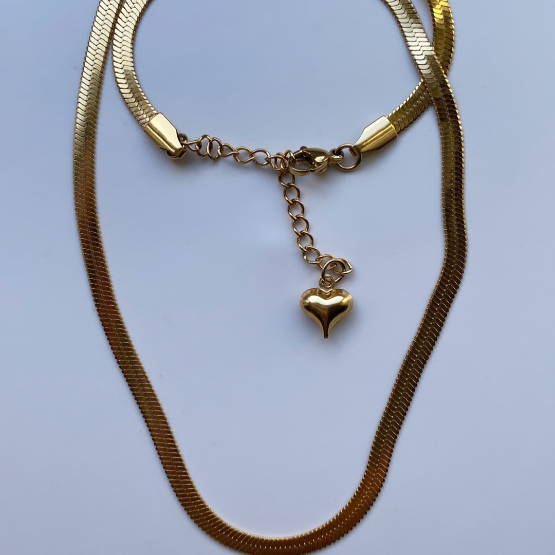 Çelik İtalyan Yassı Kolye-Gold 40 cm