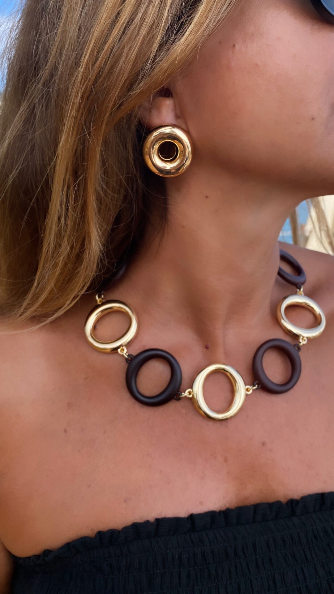 Altın Kaplama Kahve Gold Halka Kolye