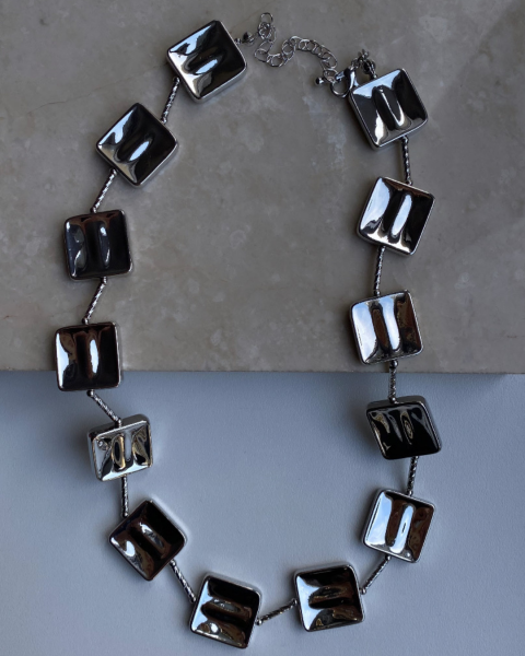 Altın Kaplama Kare Plaka Kolye- Silver