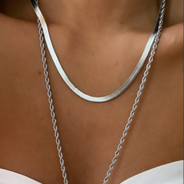 Çelik İtalyan Silver Çelik Yassı Kolye- 40cm