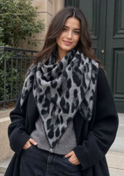Gri Leopar Yumoş Şal