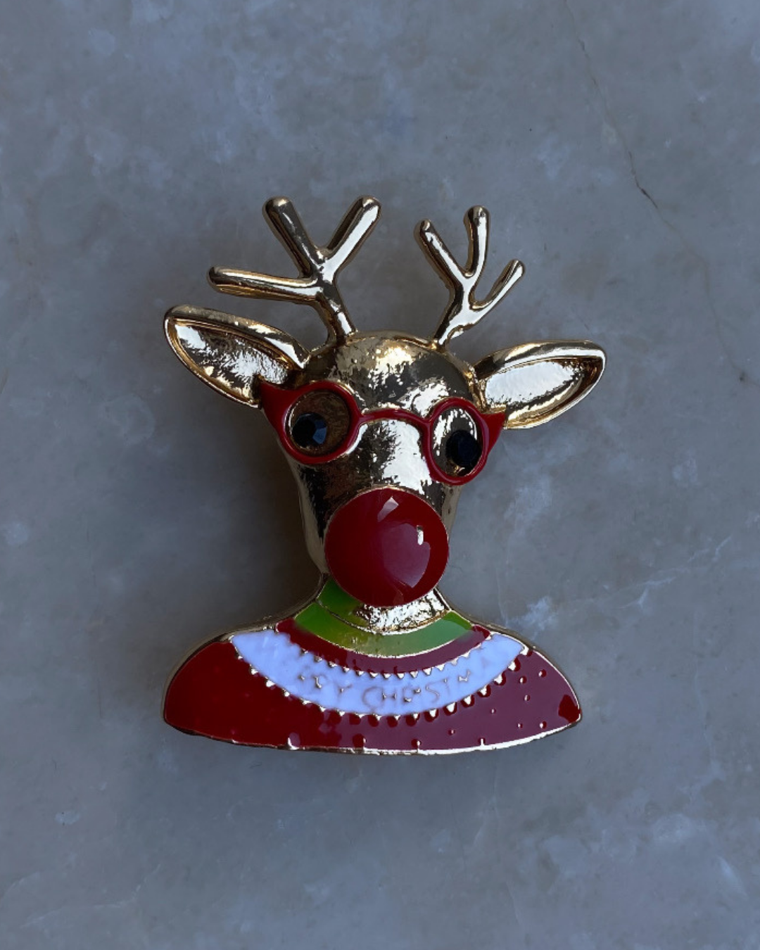 Yeni Yıl Gözlüklü Geyik Broş