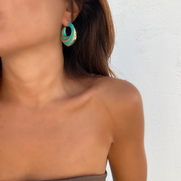 Gold Detaylı Renkli Halka Küpe