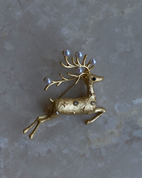 Yeni Yıl İncili Geyik Broş