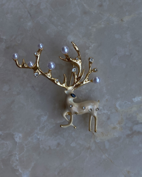 Yeni Yıl Boynuzlu Geyik Broş