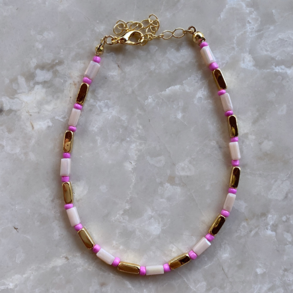 Pembe Boncuklu Taş Halhal