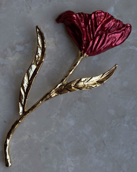 Kırmızı Çiçekli Yaprak Broş- 14,5cm