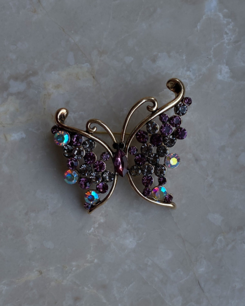 Pembe Taşlı Kelebek Broş