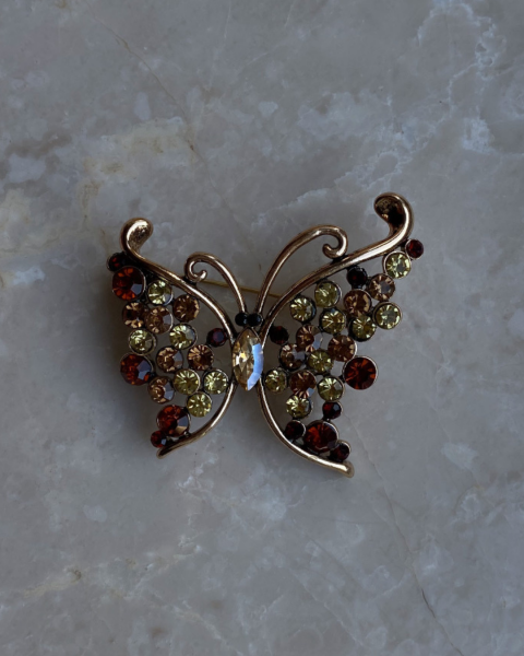 Kahve Taşlı Kelebek Broş
