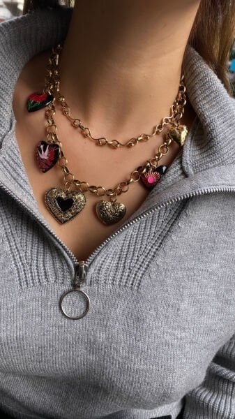 Marka Model İkili Kalp Charm Kolye