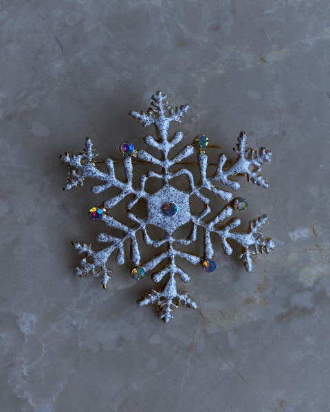 Yeni Yıl Simli Taşlı Kar Tanesi Broş