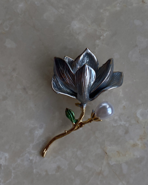 Mavi İncili Çiçek Broş