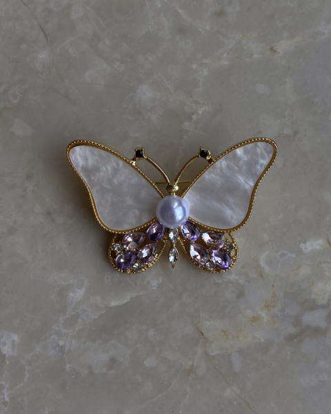 Sedefli İncili Kelebek Broş