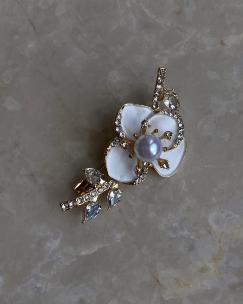 Çiçekli İncili Taşlı Broş