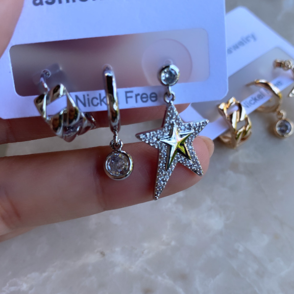 Altın Kaplama Yıldız Taş Set Küpe