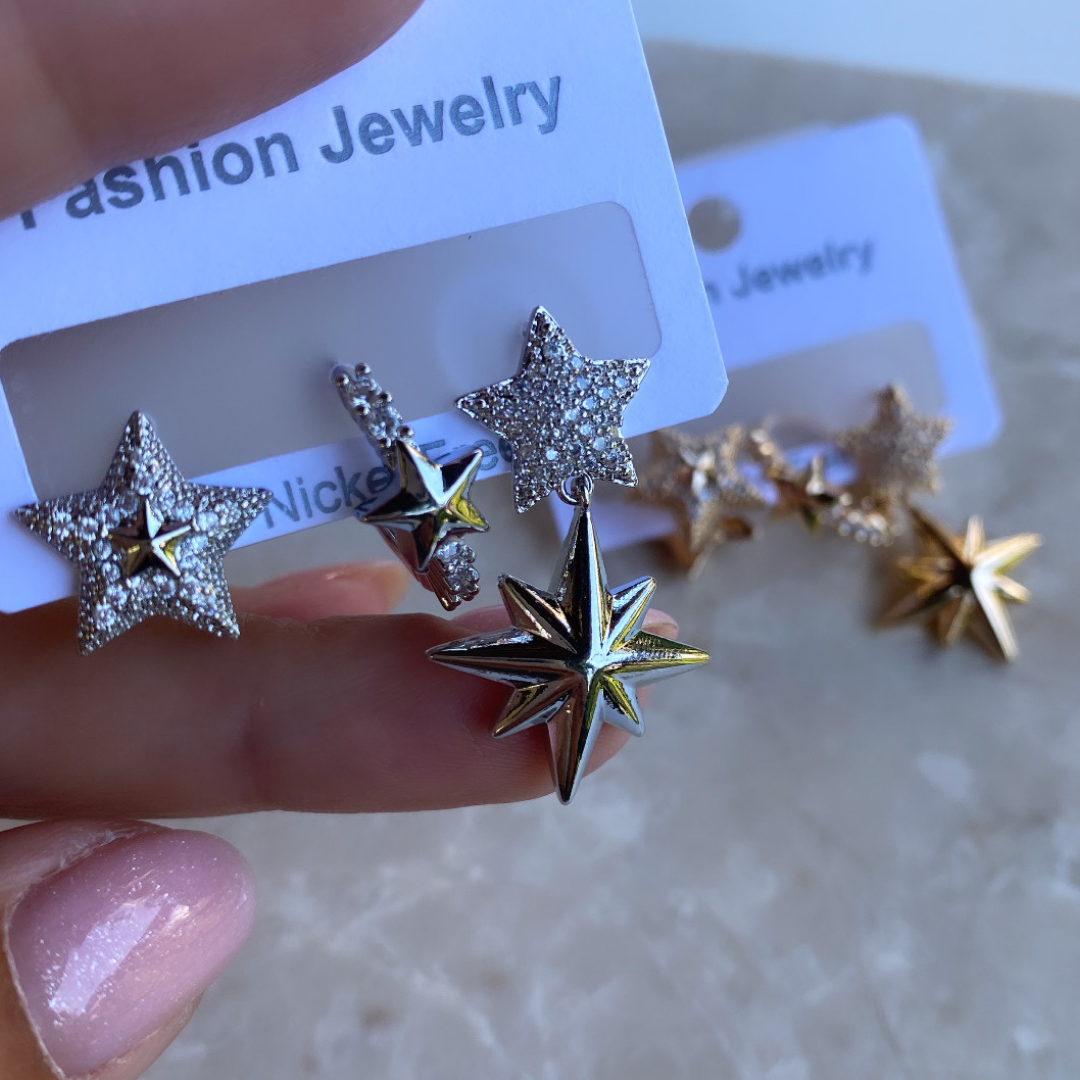 Altın Kaplama Zirkon Taşlı Yıldız Küpe