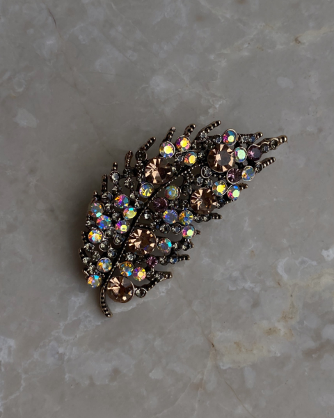 Kahve Taşlı Yaprak Broş