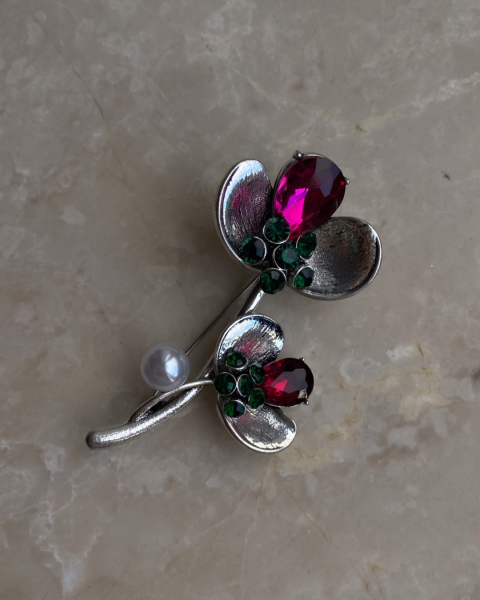 Pembe Taşlı Çiçek Broş