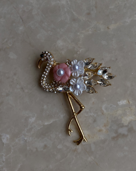 Taşlı Flamingo Broş