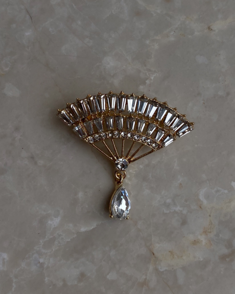 Damla Taşlı Yelpaze Broş
