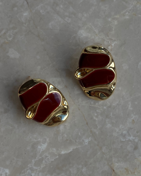 Marka Model Gold Bordo Oval Küpe