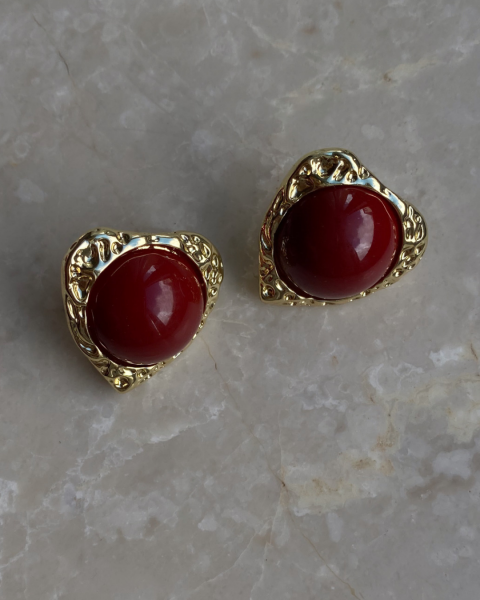 Marka Model Gold Detaylı Bordo Küpe